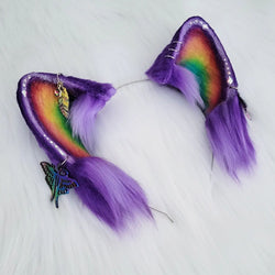 Headband Ears - Rainbow & Purple Kitten