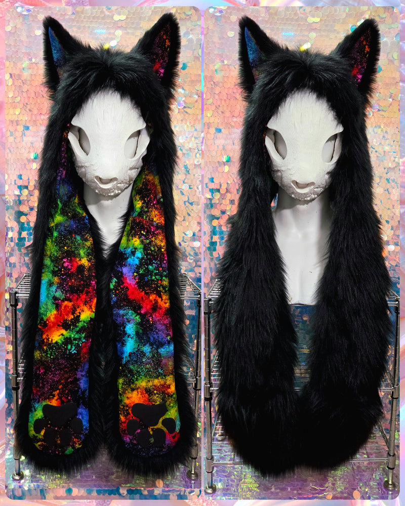 Rainbow & Black Whimsy Wolf (size: small)