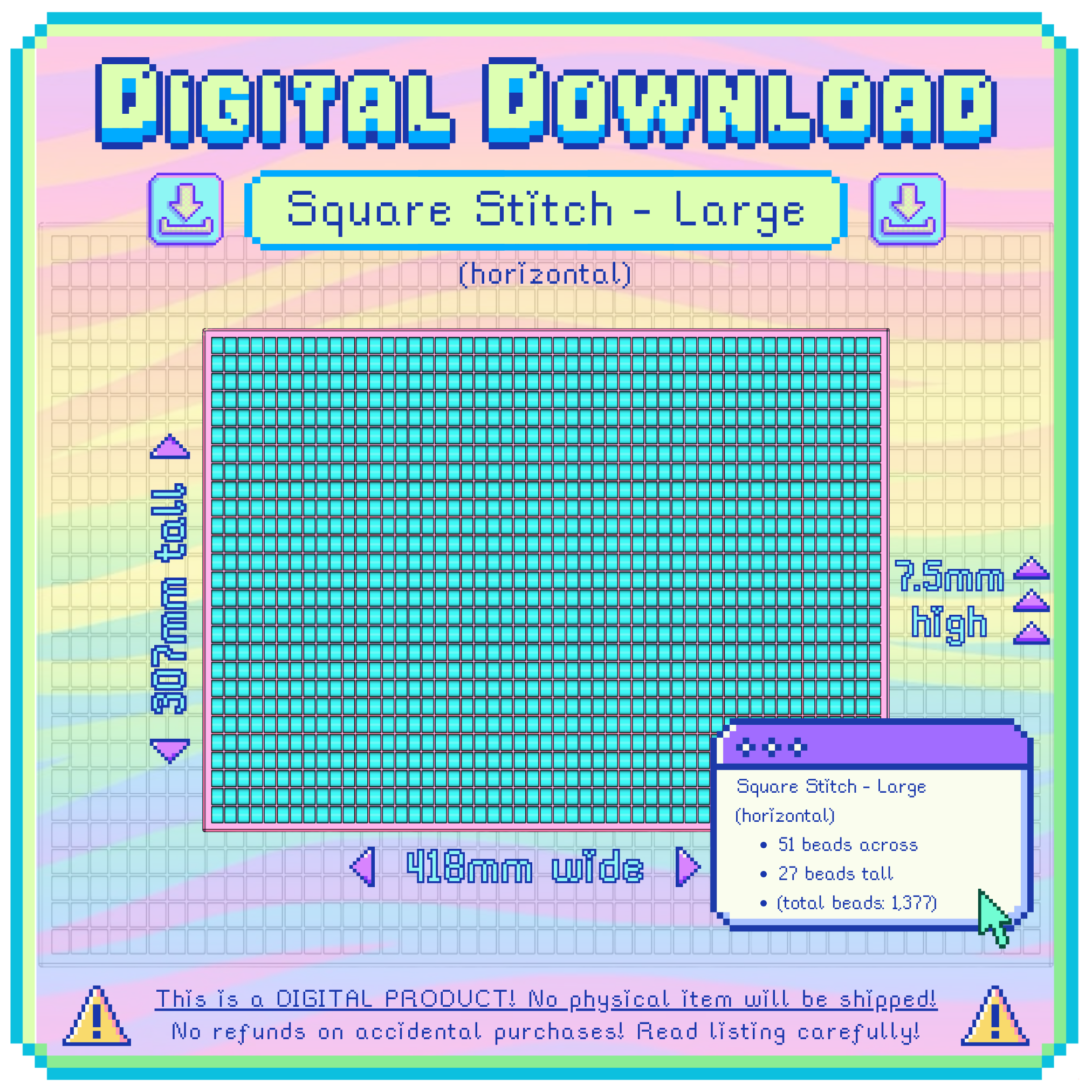 3D Model: Square Stitch, Horizontal, LARGE (Digital Download)