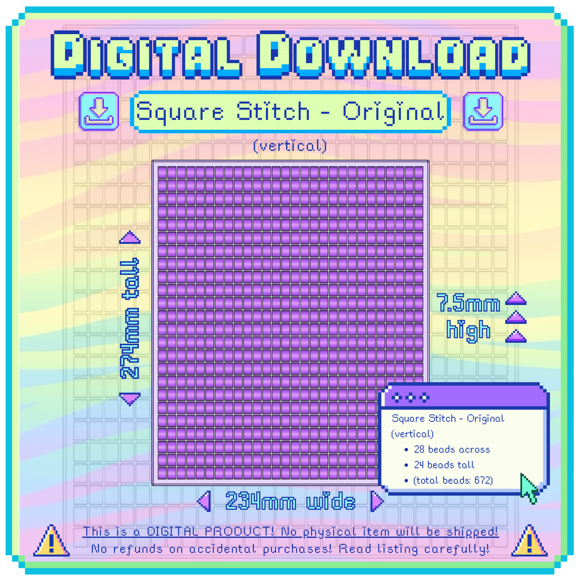 3D Model: Square Stitch, Vertical, ORIGINAL (Digital Download)