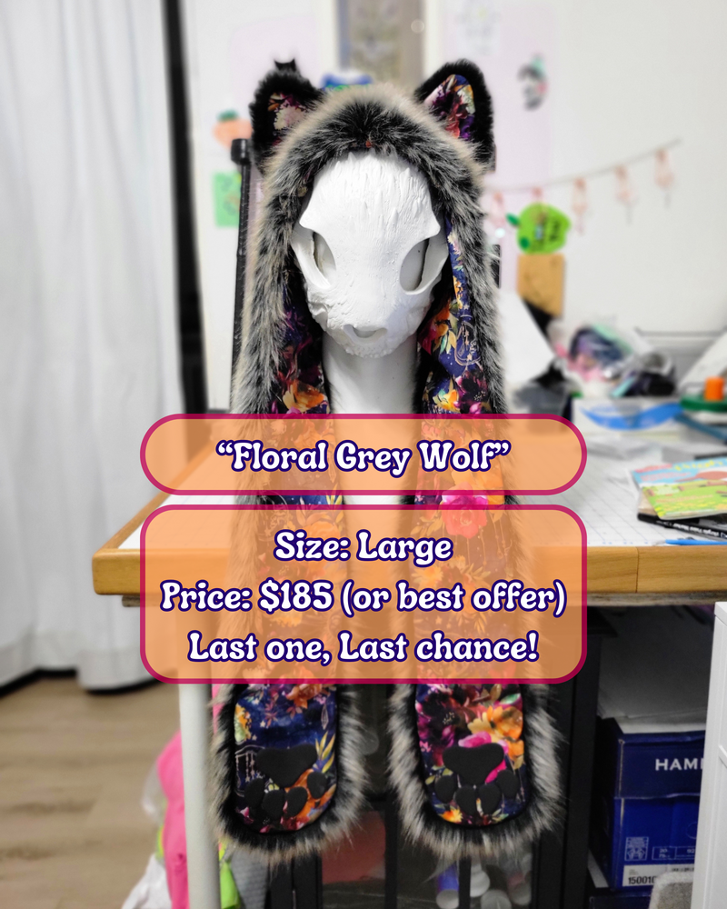 LARGE - Floral Grey Wolf