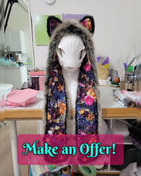 Make an Offer! Mystic Floral Grey Wolf Full Hood (Small)