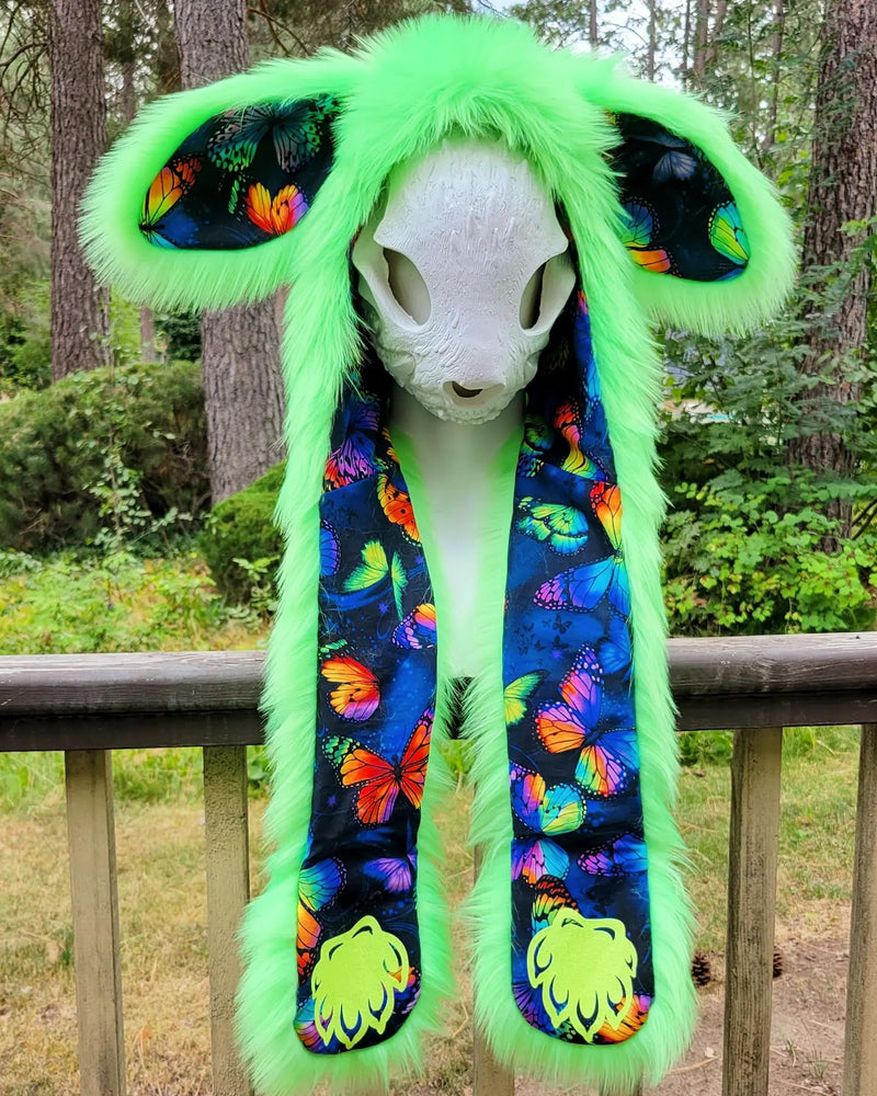 "UV Green Butterfly Bunny" Full Hood, Size SMALL, Available 8/10/22, 4pm PST!